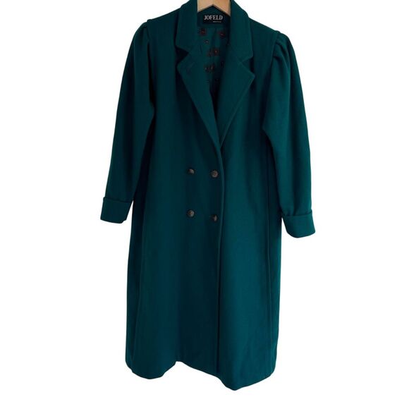Vintage Jofeld Emerald Green Double Breasted Wool Trench Coat Women's Size Large - Picture 1 of 11